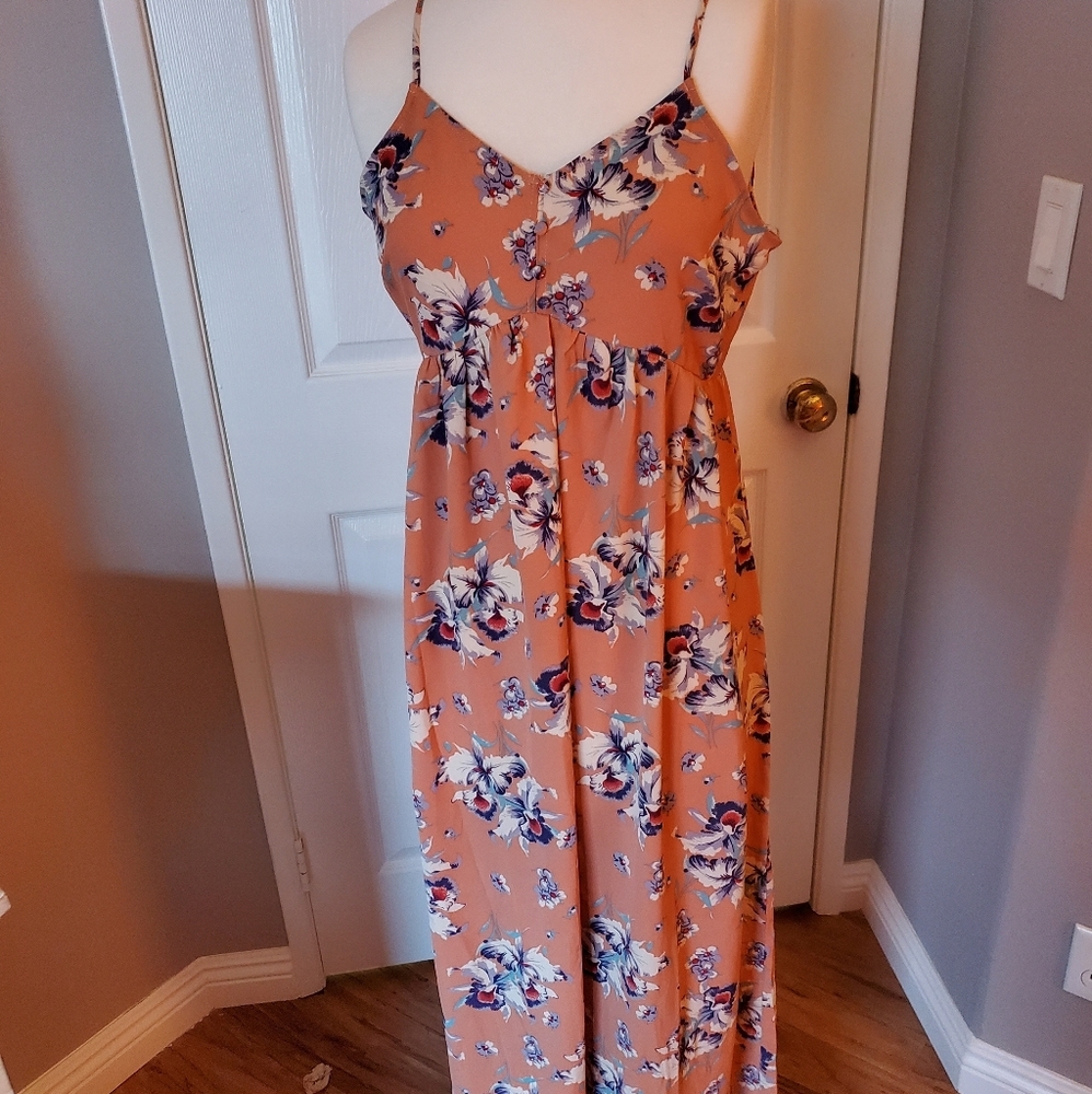 Long  bohemian peach floral dress